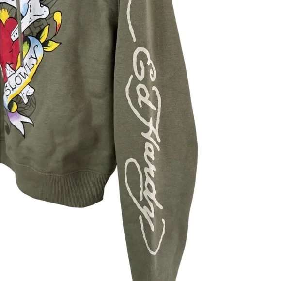 🌹2X HOST PICK🌹 ED HARDY “LOVE KILLS SLOWLY” GREEN PULL OVER HOODIE/NWT/SZ L - Picture 12 of 15